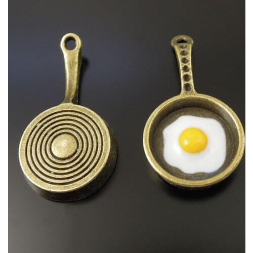 GraceAngie 16pcs Alloy Bronze Miniature Frying Egg Pan Breakfast Food kitchen Pendant Charm For Necklace Jewelry Accessories