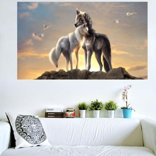 Modern Animals Couple Wolf Animal Art Canvas Painting Posters and Print Wall Art for Living Room Home Decor
