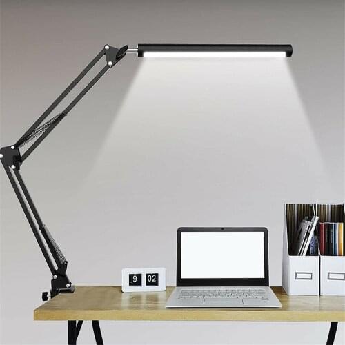 LED Folding Metal Desk Lamp Clip on Light Clamp Long Swing Arm Dimming Table Light 3Modes for Living Room Reading and Computers