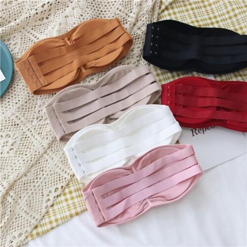 Strapless tube top underwear womens 2021 summer new small bra gathered anti-exposure wrapped chest strap tide