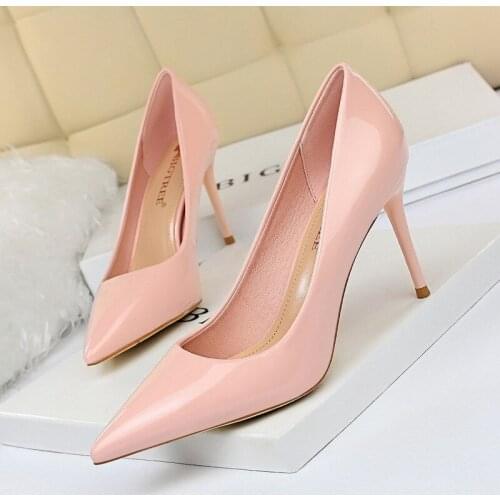 Wonen Pumps Fashion Office Shoes PU Pointed Toe Thin Heels 8.5CM 2019 Fashion Delicate Sweet Wedding High Heel Shoes