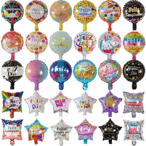 50/100pcs 10inch Spanish Happy Birthday Foil Balloons Colorful Feliz Cumpleanos Air Golobs Birthday Party Decoration Supplies