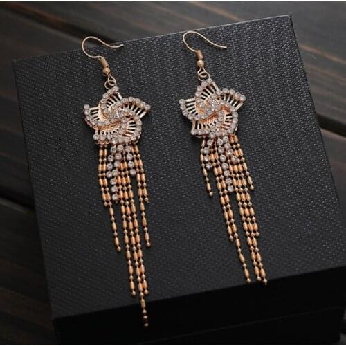 High Quality Long Tassel Crystal Drop Earring Bijoux Shining Flower Dangle Earrings Women Wedding Bride Jewelry Gifts