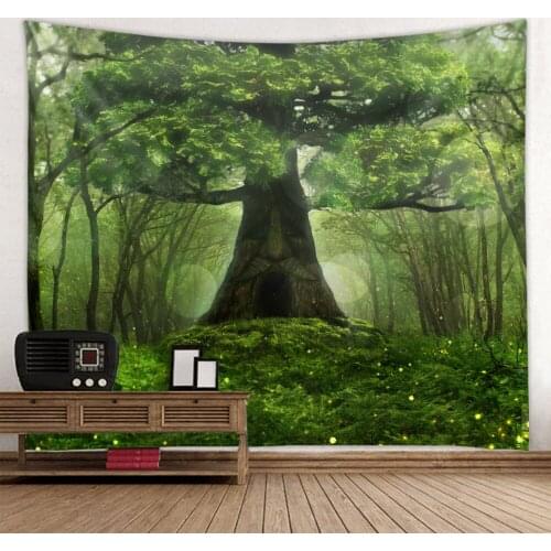 Explosion models in 2020 hot sale fantasy big tree small forest printed tapestry scene decoration cloth can be washed multiple s