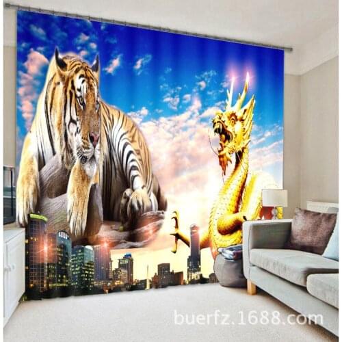 Tigers and Dragons Blackout 3D Window Curtains For Living Room Bedroom Customized size Drapes Cortinas Rideaux Cushion cover