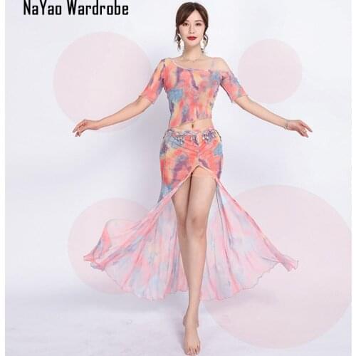 Collorfull One Side Shoulder Sexy Belly Dance Dress Set Women Long Skirt Tops Dancing costumes for Performamnce 58187