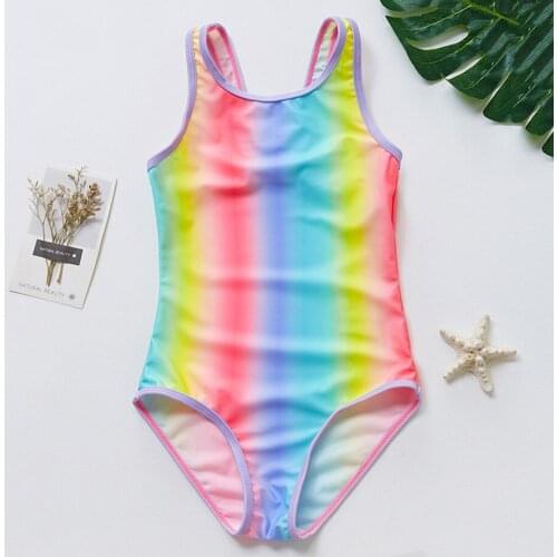 2-16 Year Girl Swimwear Kids Rainbow One Piece Swimsuit for Girls Vintage Teenage Girl Bathing Suit GIrl Beachwear Monokini 2020