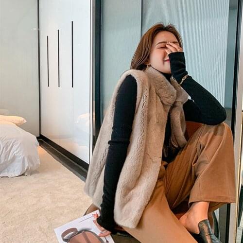 Real Mink Fur Women Coat Stand-up collar Vest Spring Autumn Winter Warm Thick Whole Mink Fur Jacket