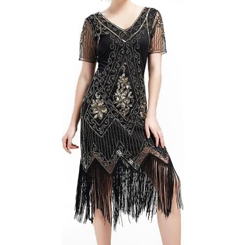 Womens 1920s Dress Sequin Art Deco Roaring Gatsby Dress with Short Sleeve Vintage Flapper Dresses (Wine Red)