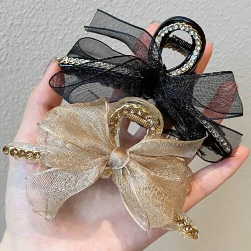 Zq Mesh Bow Grip Womens Summer Back Head Hair Temperament Fairy Clip Hairware Free Shipping