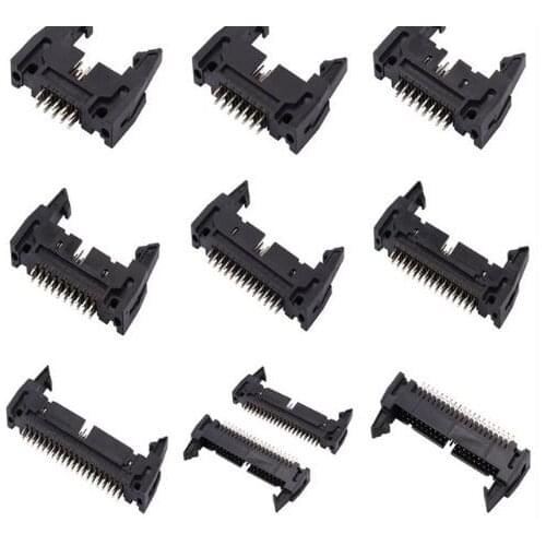 10pcs 2.54mm Straight Hook Horn Socket Connector DC2 10/14/16/20/26/30/34/40/50/64Pin Buckle for Flat Ribbon Cable IDC Socket