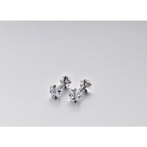 2 Piece 16G 1.2x6x4mm Internally Threaded Clear Round Cubic Zirconia Prong Square Helix Tragus Ear Piercing Body Jewelry