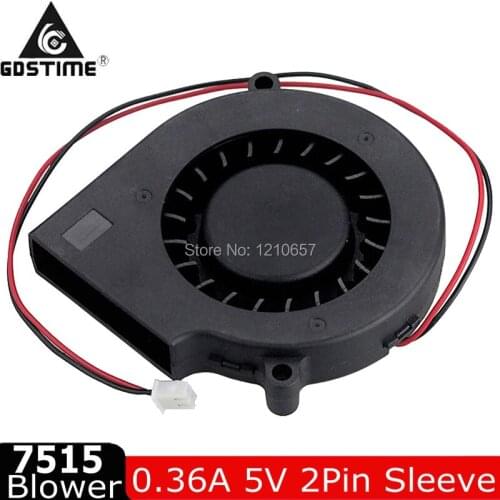 20Pcs Lot Gdstime 7515 75mm 5V 0.36A Brushless Cooling Fan 75x15mm 2Pin Sleeve Bearing Centrifugal Turbine Blower Cooler