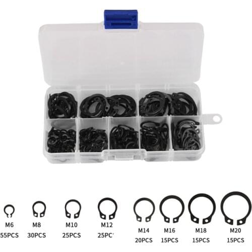 200Pcs M6 M8 M10 M12 M14 M16 M18 M20 Internal External Retaining Circlips C-clip Washers Snap Retaining Ring Carbon Steel Kit