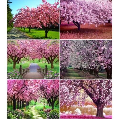 Diamond Embroidery Scenery Picture Square/Round Diamond Painting Cherry Tree Cross Stitch Diamond Mosaic Rhinestones Wall Decor