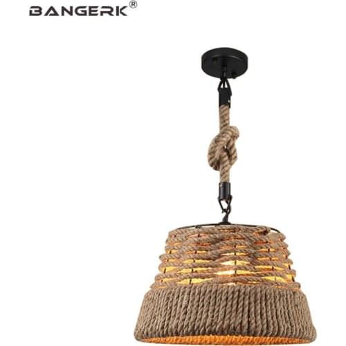 American Industrial Hemp Rope Iron Pendant Lamp LED Edison Vintage Hanging Lights Loft Decor Dining Room Bar Home Lighting
