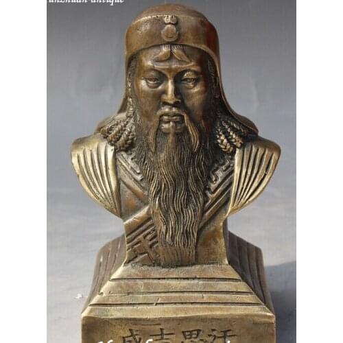 Decoration bronze factory outlets Tibet Silver Yuan Dynasty Bronze Carving Genghis Khan Chinggis Khaan Chinggi Khan Bust Statue