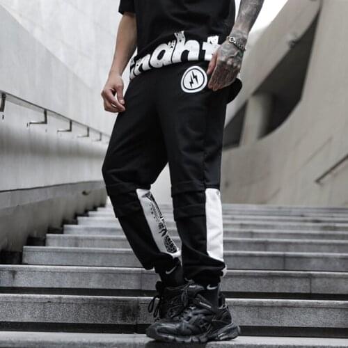 2020 NEW Back Printed Street Color Spliced Fashion Mens Joggers Sweatpants Hip Hop Printed Casual Pencil Trousers Streetwear