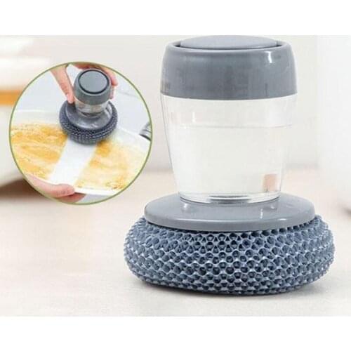 Home Soap Dispensing Pot Washing Brush Push Type Cleaning Tools Automatic Liquid Filled Wire Ball Bolosy Handle Kitchen Utensils