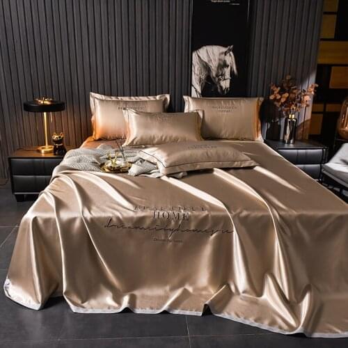 Coffee color spring and summer hometextile embroidery ice silk mat bed simple color single bed single/pillowcase/three-piece se