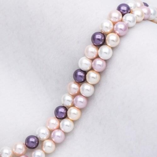 Smooth Round Shell beads with Pearl-Colored Coating, Mix Color 8mm- (V1336) /15.5" strand