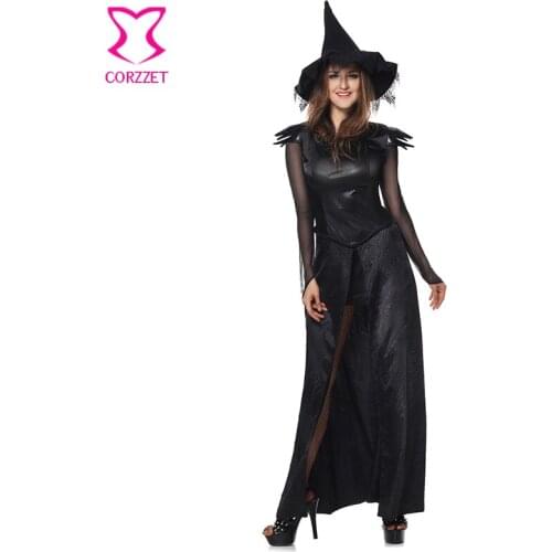 Gothic Medieval Magic Sorceress Long Dress&Hat Carnival Party Female Suit Adult Cosplay Sexy Halloween Witch Costume For Women