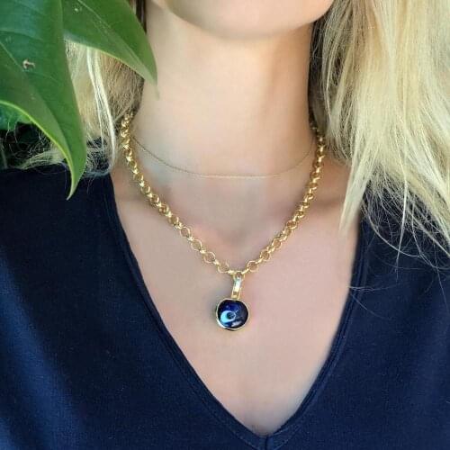 GULCE DERELI, LARGE EVIL EYE CHARM, AMULET, CHARM NECKLACE, CHAIN NECKLACE, NEW SEASON NECKLACE, GIFT BOX, GOLD/SILVER PLATED