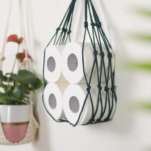 Cotton Rope Handwoven Macrame Storage Mesh Hanging Pocket for Newspapers Magazine Book Paper Towel Organizer Balcony Home Decor