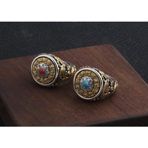 925 Sterling Silver Mens Biker Om Mani Padme Hum trigram punk Ring Rings Jewelry A5100