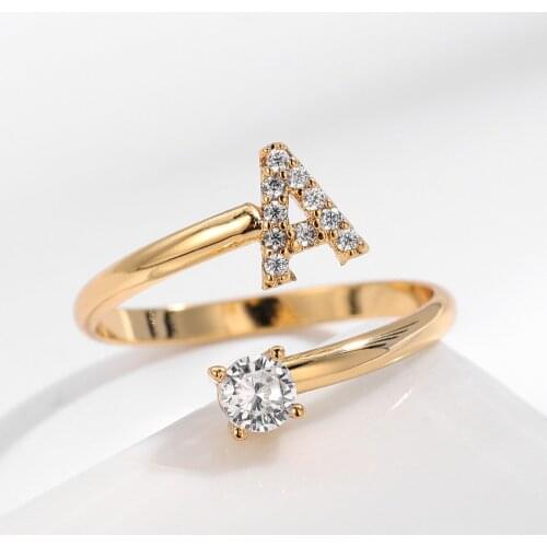 A-Z Customized Initial Letter Ring Gold Color Metal Adjustable Opening Ring Alphabet Creative Finger Rings For Women Jewelry