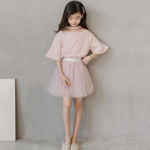 Girls Clothes Set Children Tops T-Shirt and Mesh Skirts 2 Pcs Suit Summer Teen Girl Princess Costume Kids Sets 4-16Y
