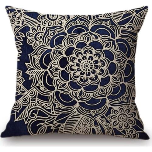 Royal Navy Blue Floral Morrocca Pattern Office Sofa Decoration Throw Pillow Cover Geometric Flower Design Mandala Cushion Cover