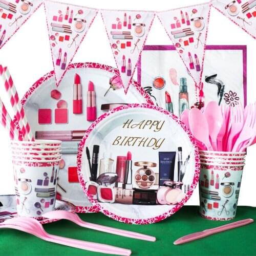 Cosmetics SPA Creative Makeup Theme Girls Birthday Party Decorations Supplies Disposable tableware Paper cups plates baby Shower