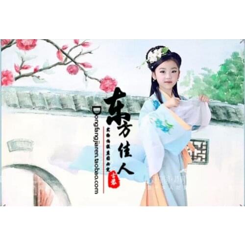 Zhi Yan Feng Ling Er Ancient Chinese Kids' Costume for Photogrpahy or Stage Performance Blue Chiffon Costume for Girls