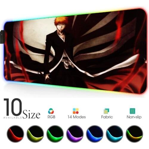Kurosaki Ichigo Slipmat Rgb Mouse Pad Carpet Anime with Backlight Gamer Mat Gloway MousePad Led Office Carpet Desk Keyboard Mat
