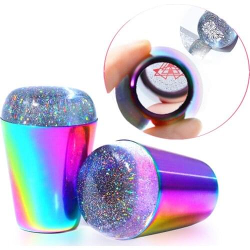 Colorful Handle Nail Stamper Shining Sparkle Holographic Clear Silicone Stamper for Nail Art Stamping Plate Nail Glitter Stamps