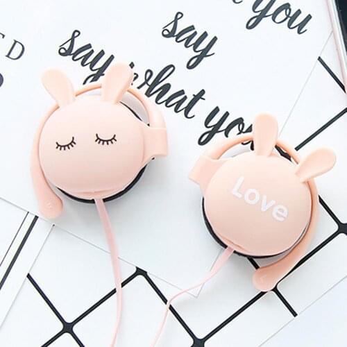 Creative cute cartoon rabbit stereo headset noise reduction with microphone 3.5 mm ear-hook sports headset music headset gift