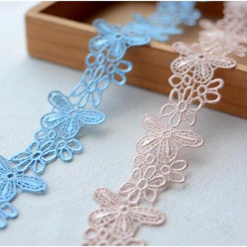 2 Meters/lot Blue Pink Newest Arrival Flower Design Lace Fabric Water Soluble Lace Trim for Party Dress Guipure Lace Fabric