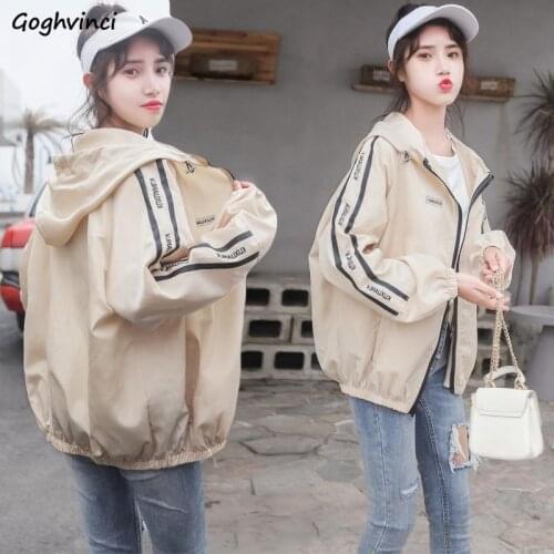 Jackets Women Hooded Printed Leisure Adjustable Hem Chic Sun-proof Loose Womens Coats Bodybuilding Breathable Retro Korean Style