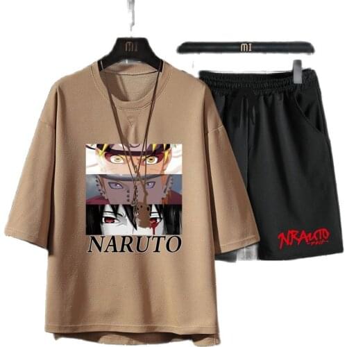2021 Summer Half Sleeve T-Shirt Men‘s Sportswear Japanese Anime SanYan&XiaoYou Casual Suit With A Set Of Handsome Shorts&Tops