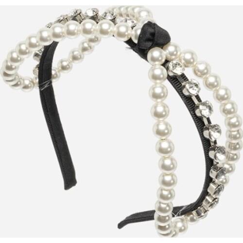 TT Fashionable Accessories Korean Style Sweet Spring and Summer Big Hollow Pearl Bow Headband Elegant Hair Pin