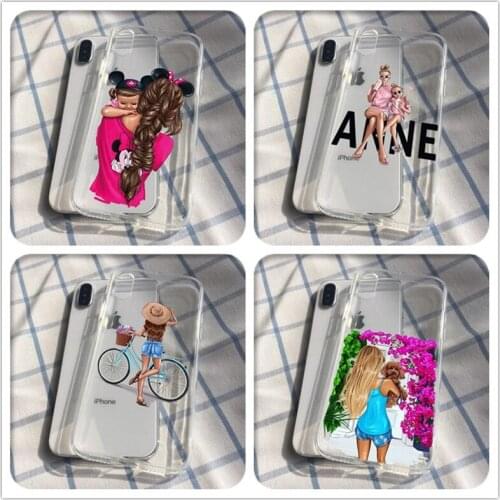 Fashion Girl Mom Baby Soft Transparent phone case for iphone 11 pro max SE2020 XS XR X 7 6 8 plus 6s 5s 10 cartoon cover Coque