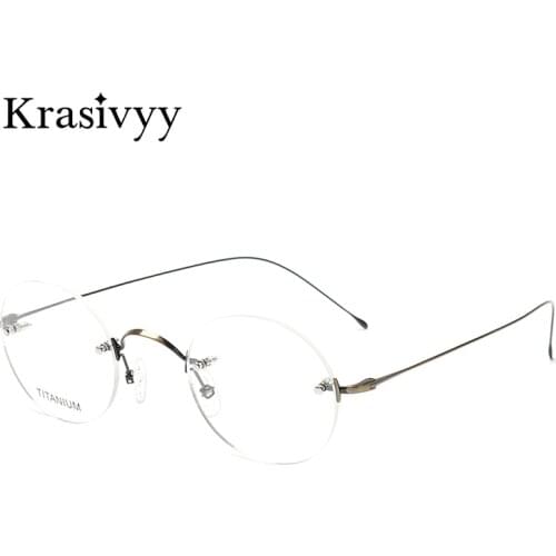 Krasivyy Vintage Round Rimless Eyewear Men B Titanium Design Korean European Optical Prescription Eyeglasses Women Glasses Frame