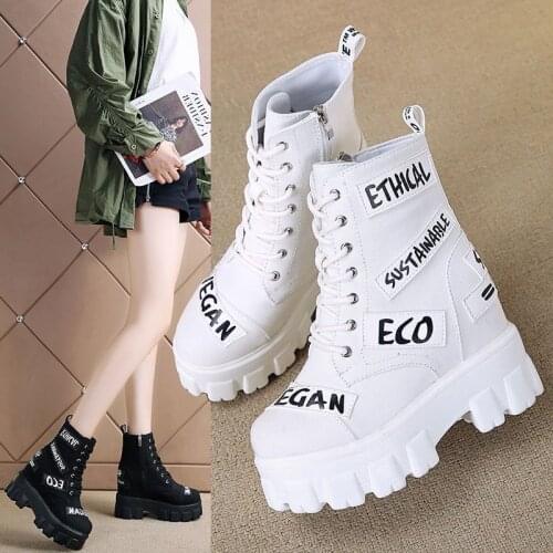 Martin Boots Increased 2021 New British Style Womens Boots Platform Canvas Sponge Cake High-top Womens Shoes Platform Shoes
