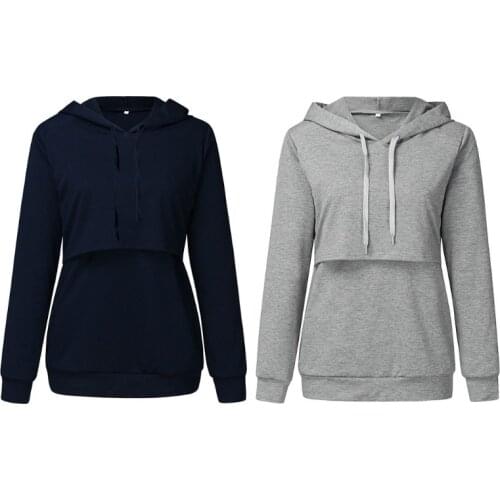 Nursing Maternity Clothes Long Sleeve Top Breastfeeding Cotton Hoodie Sweatshirt