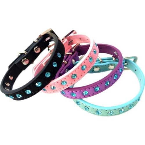 Traumdeutung Cat Collars Blue Rhinestone Sueded Leather Collar For Pets Cats Puppy Mascotas Collier coleira gato