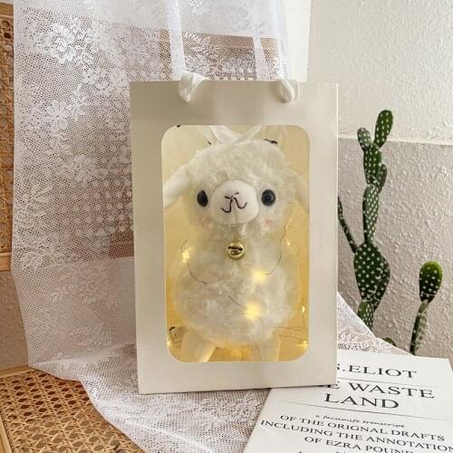 Sheep Shaped Short Plush Toy Cartoon Style Standing Stuffed Doll with Bell for Children for Living Room Balcony