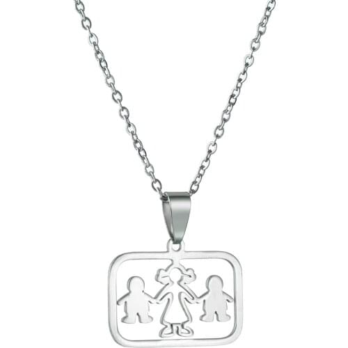 Family of Three Mom Son Daughter Necklace Stainless Steel Silvery Single Mother Kids Love Chain Necklaces For Women Men Gift