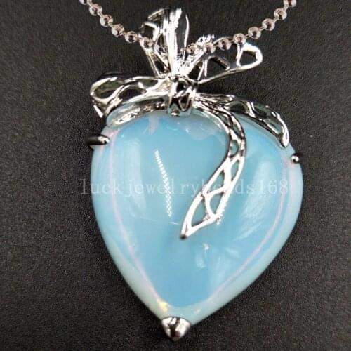 Free Shipping Women Fashion Jewelry Opal Oaplite Heart Necklace With Chain 1pcs C5416n