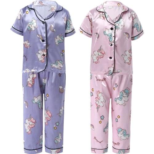 Kids Pajamas Set Children Sleepwear Baby Girls Cartoon Satin Cotton Nightwear Clothes Toddler Sweet Suit Casual Nightgow Pajamas